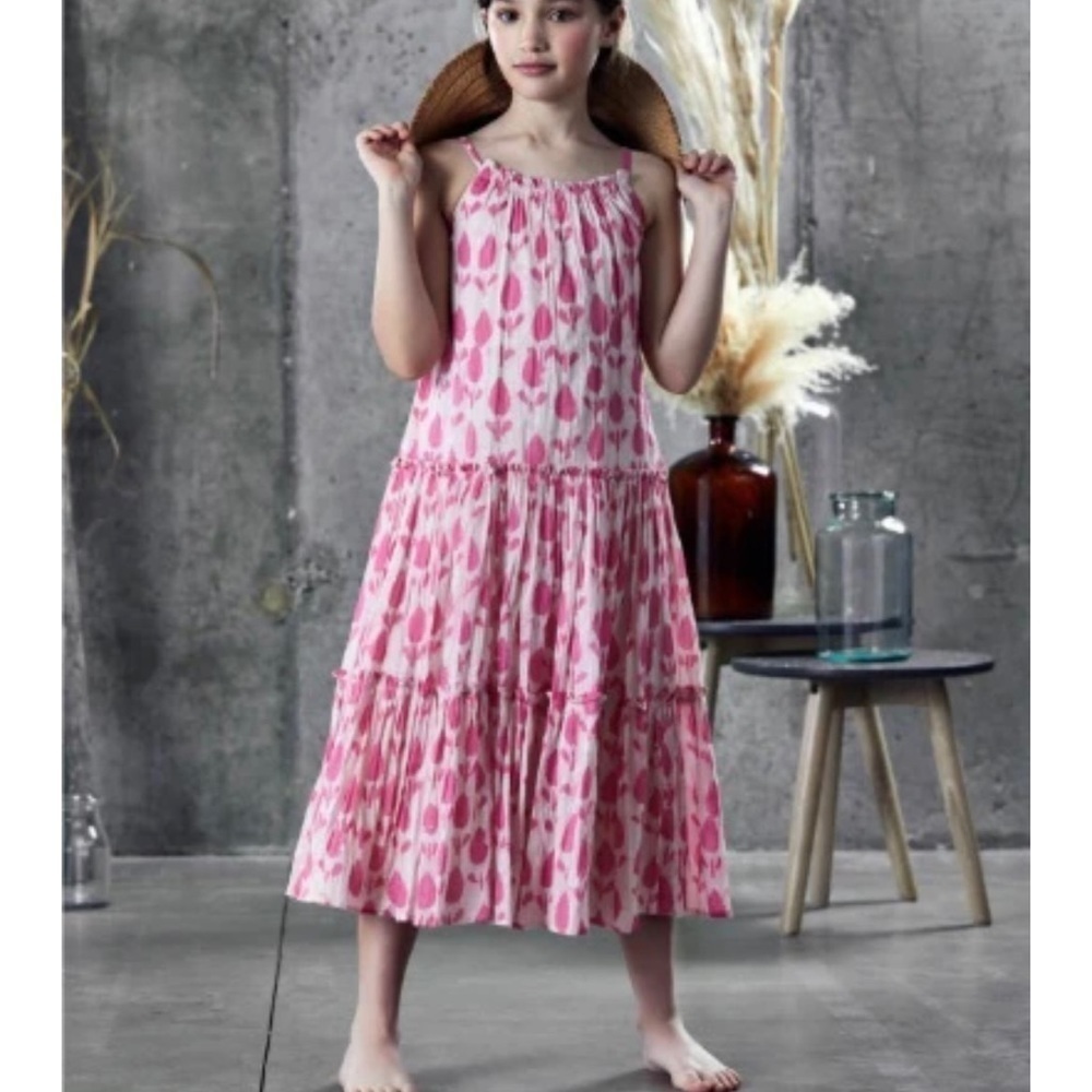 - Ujala pink batik maxi tiered dress